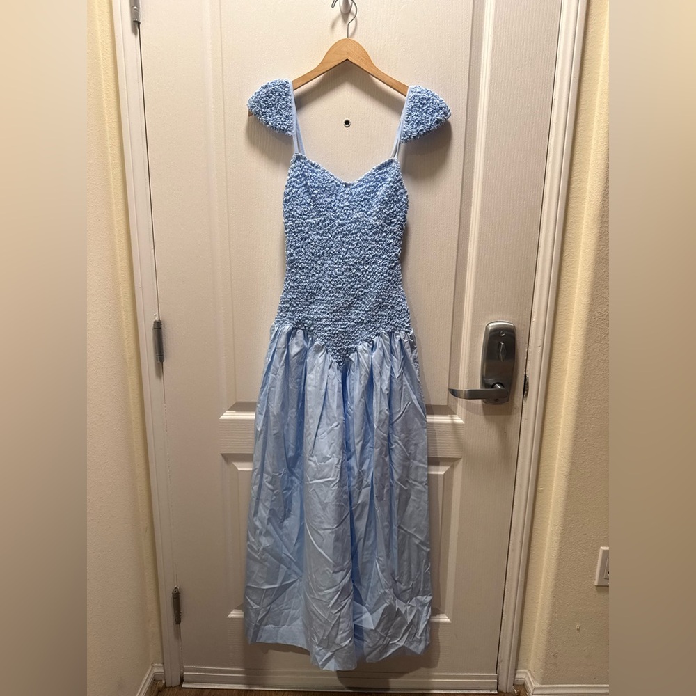 S/W/F :CAP SLEEVE MOTTLED MAXI DRESS | SKY BLUE | SUSTAINABLE COTTON size S NWT - Picture 5 of 8